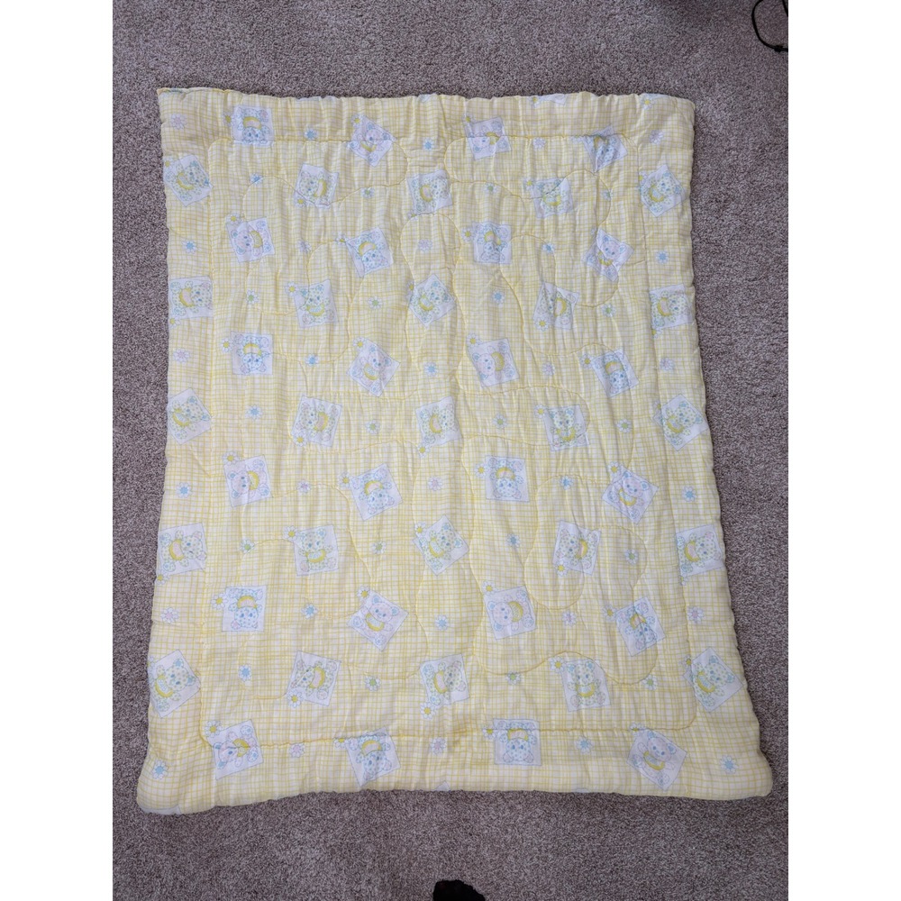 Vintage Yellow Gingham Teddy Bear Baby Quilt Blanket Crib Nursery 38x48‎ Read